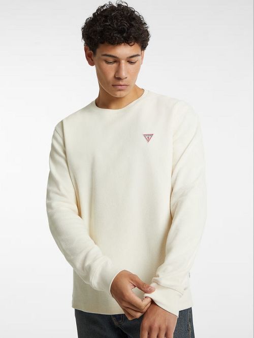 Guess Waffle-Knit Mini Triangle Long-Sleeve Tee Albi | GUESS-SN30995