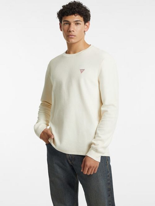 Guess Waffle-Knit Mini Triangle Long-Sleeve Tee Albi | GUESS-SN30995