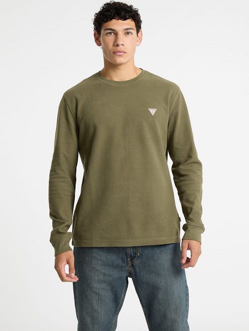Guess Waffle-Knit Mini Triangle Long-Sleeve Tee Verzi | GUESS-SN31053