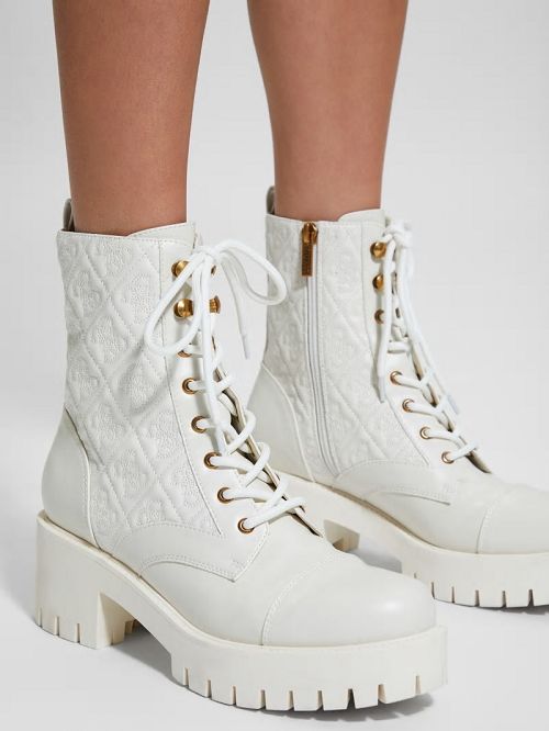 Guess Waite Embossed Lace-Up Moto Boots Albi | GUESS-SN29898