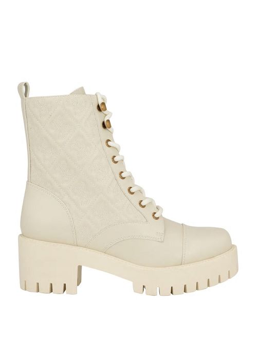 Guess Waite Embossed Lace-Up Moto Boots Albi | GUESS-SN29898