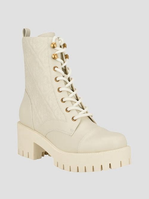 Guess Waite Embossed Lace-Up Moto Boots Albi | GUESS-SN29898