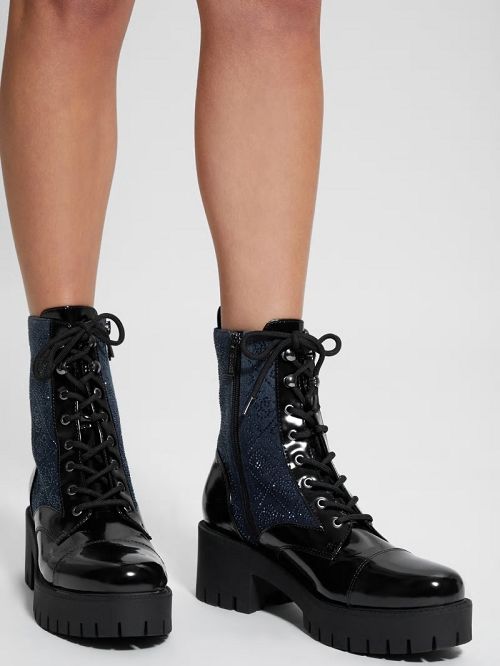Guess Waitea Rhinestone Moto Booties Negrii | GUESS-SN29914