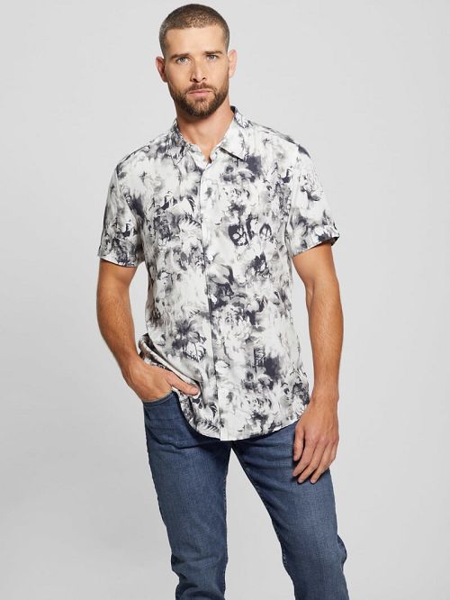Guess Wayco Sateen Floral Shirt Negrii Albi | GUESS-SN31322
