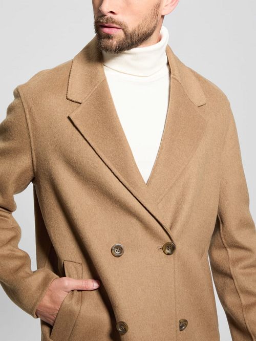 Guess Wool-Blend Double-Breasted Coat Bej | GUESS-SN30886
