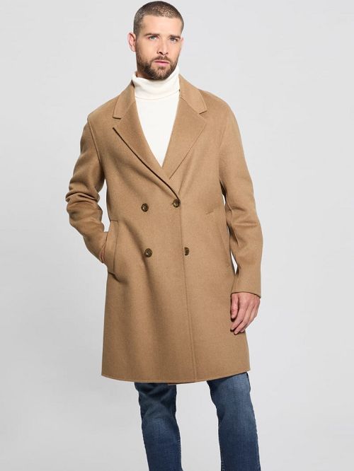 Guess Wool-Blend Double-Breasted Coat Bej | GUESS-SN30886