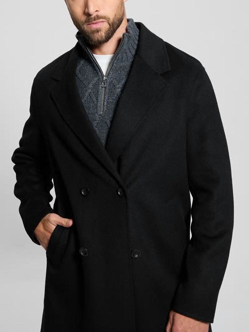 Guess Wool-Blend Double-Breasted Coat Negrii | GUESS-SN30795