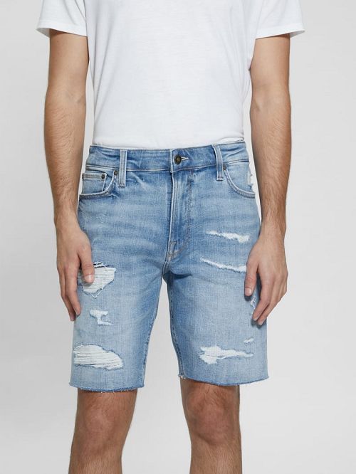 Guess Wyatt Destroyed Shorts Albastri | GUESS-SN30414