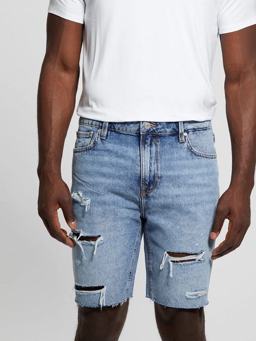Guess Wyatt Distressed Denim Shorts Albastri | GUESS-SN30424