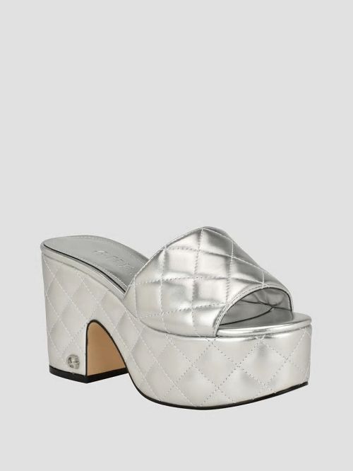Guess Yanni Quilted Platform Mules Argintii | GUESS-SN29673