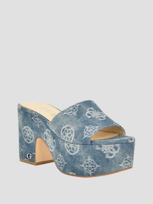 Guess Yapplea Denim Peony G Platform Mules Albastri | GUESS-SN29716