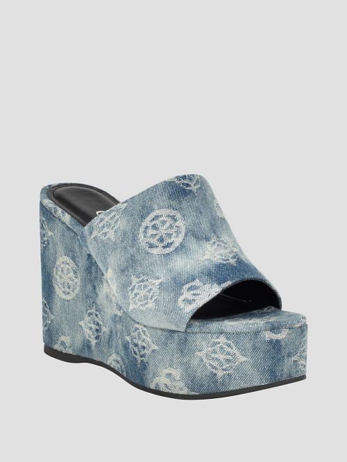 Guess Yenise Denim Platform Wedges Albastri | GUESS-SN29839