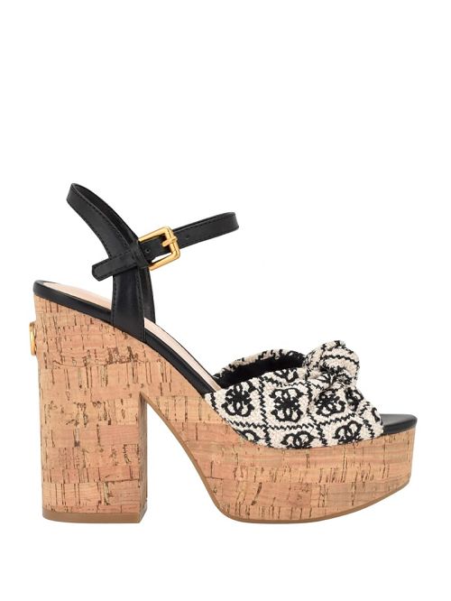Guess Yipster Logo Platform Heeled Sandals Negrii | GUESS-SN29646