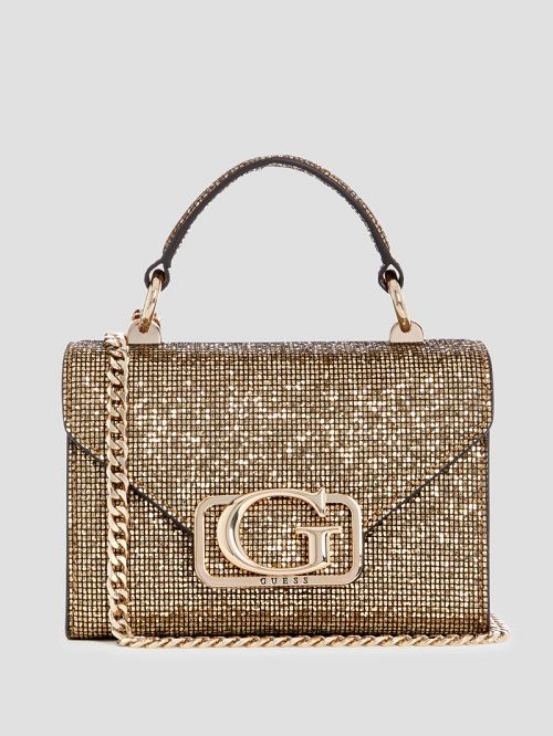Guess Zalina Mini Glitter Top-Handle Bag Aurii | GUESS-SN28669
